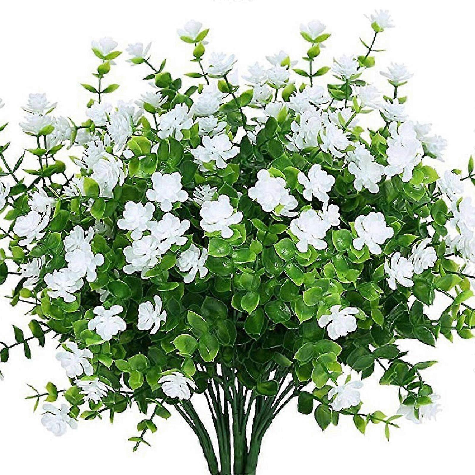 Artificial Greenery Eucalyptus Roses Bouquet with Fork - 7 Realistic Plastic Eucalyptus Leaves for Home Decor and Floral Arrangements