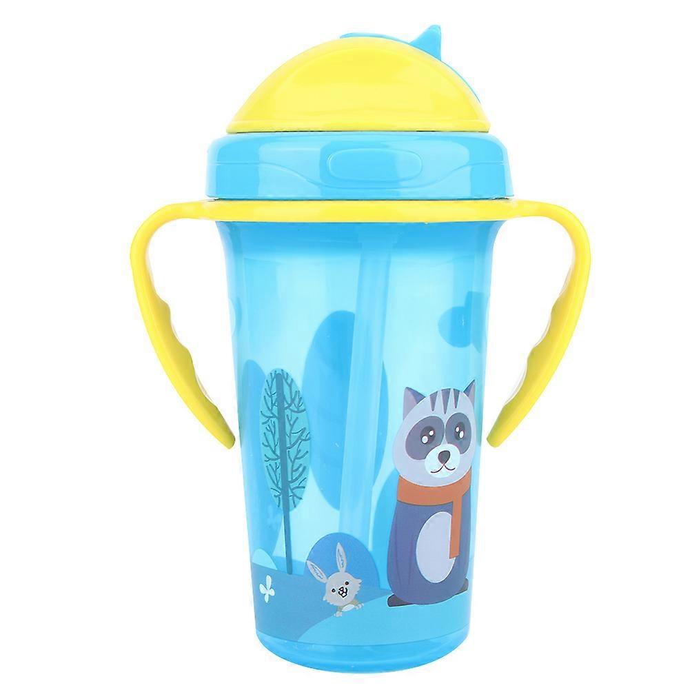 Cute Cartoon Baby Infant Cup with Handle Straw Toddler Training Drinking BottlesBlue