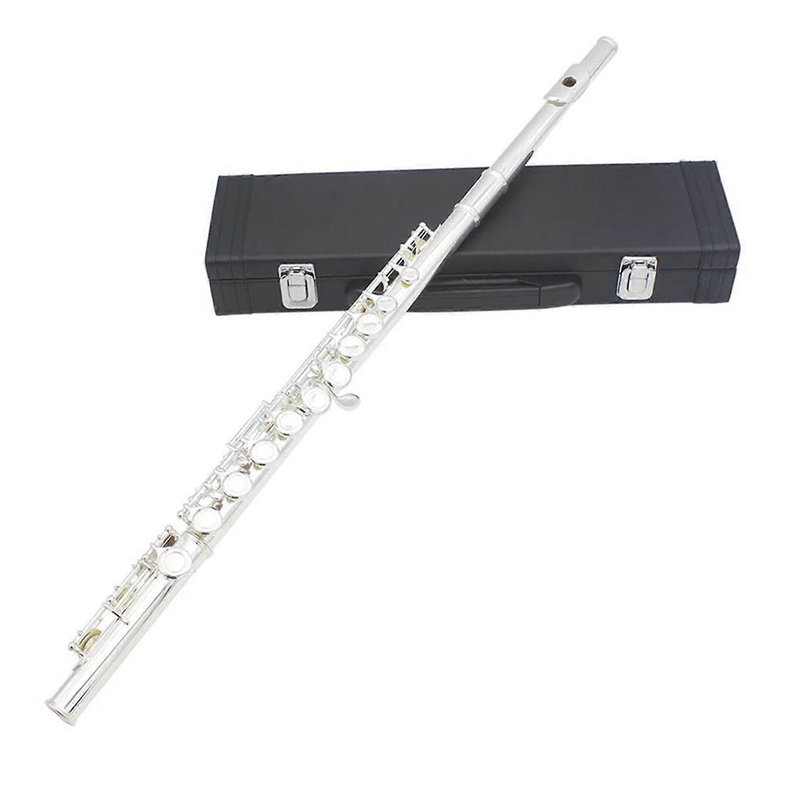 C Flute for Beginners Silver 16 Hole C Tone Flute with Closed Flap E Button Woodwind Instrument NickelPlated Silver Cupronickel Tube Flute
