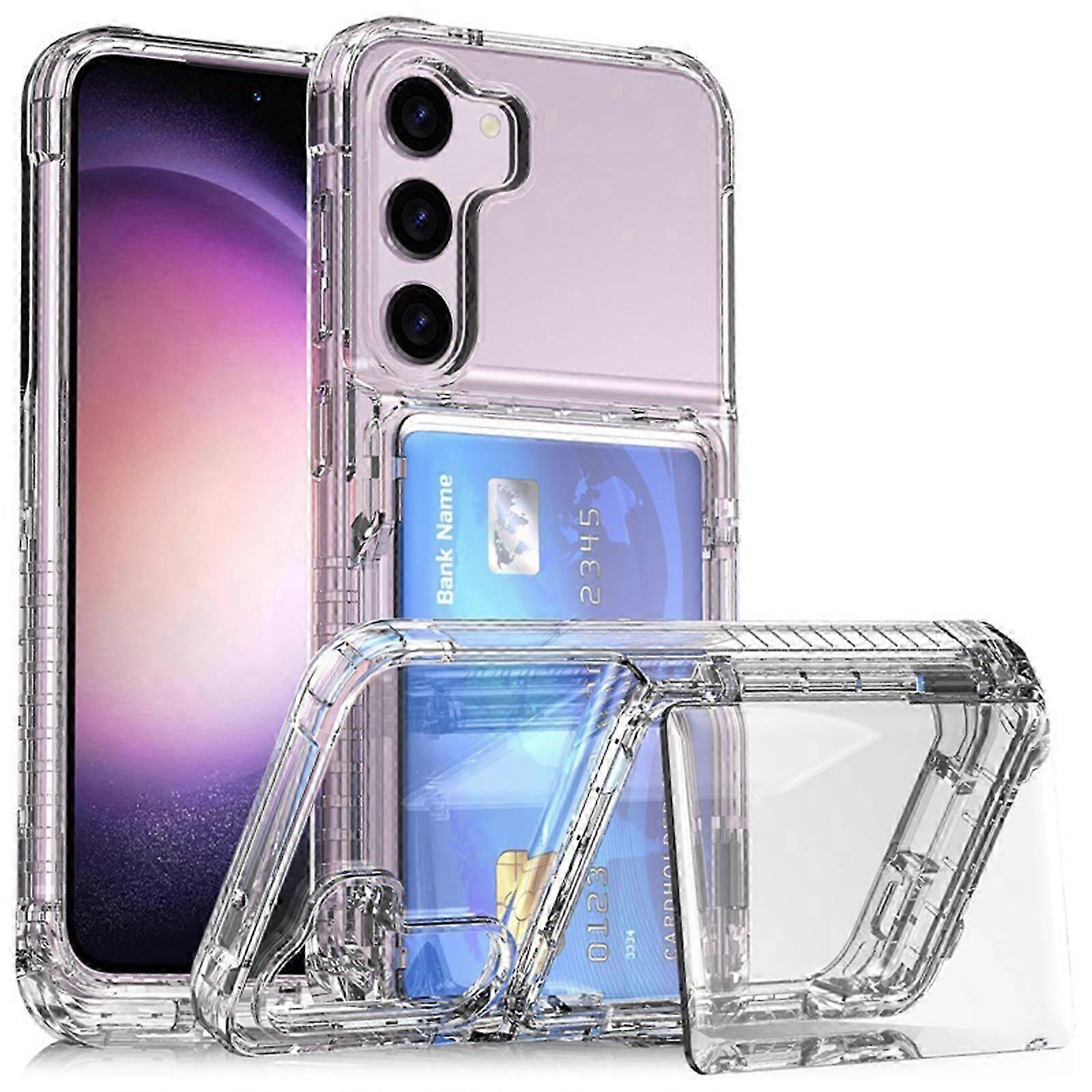 Compatible with Galaxy S24 Case Wallet with Credit Card Holder, Soft TPU Bumper Hard PC Anti-Scratch Shockproof Case Clear with Kickstand