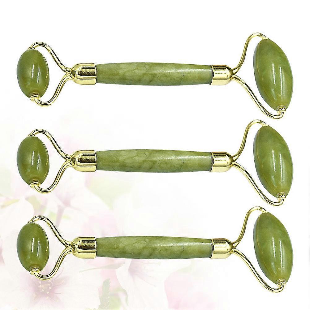 Jade Facial Massager with Iron Frame for Face Massaging Green Color 3 Pieces Lightweight and Durable