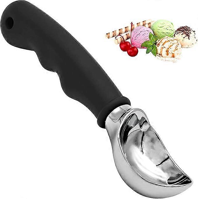 Polished stainless steel ice cream scoop with non-slip rubber handle for ice cream rice melon balls