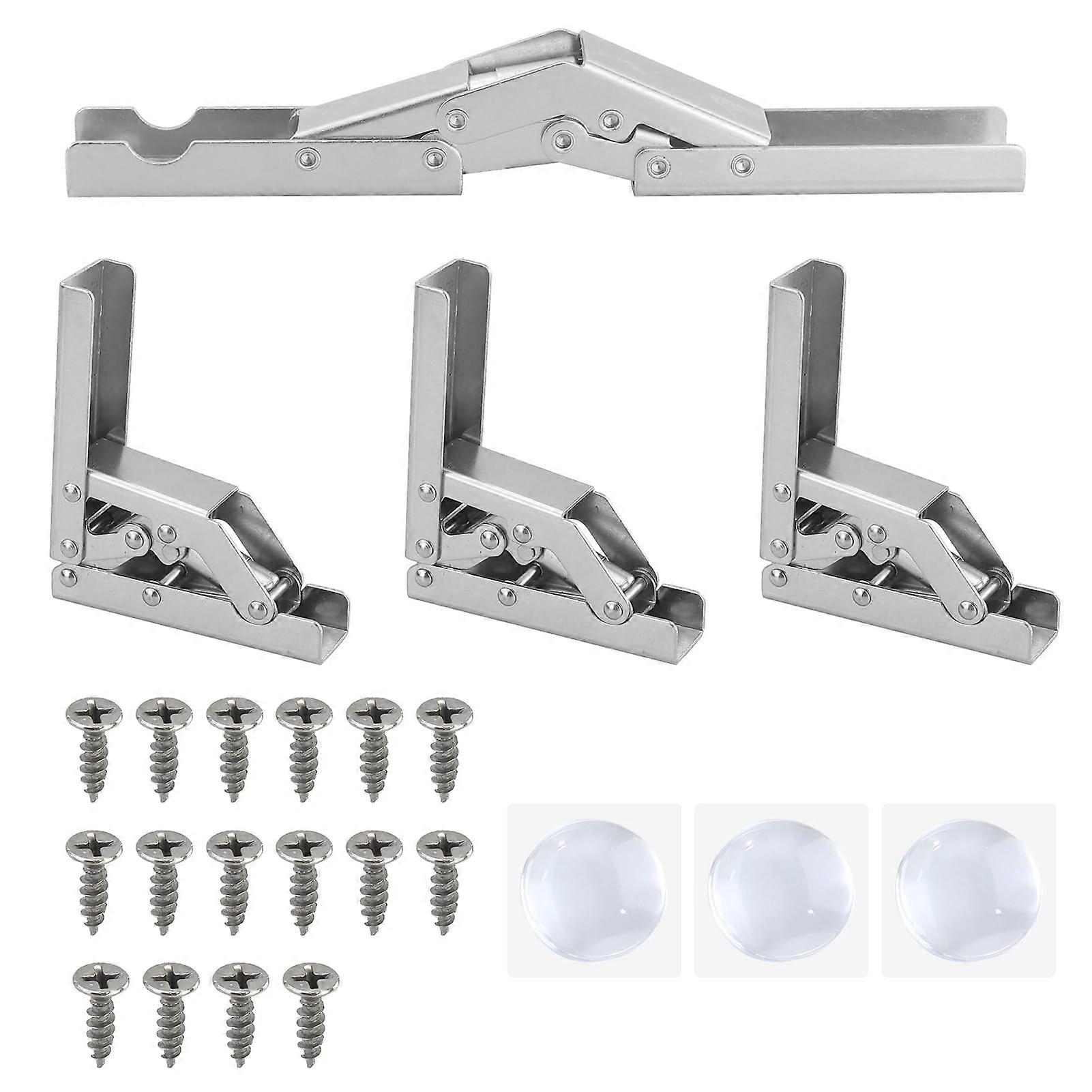 Folding Hinges Pack of 4, 90/180 Degree Hidden Table Holder Hinge, Screw-On Cabinet Door Hinges with 16 Screws and Silicone Stickers