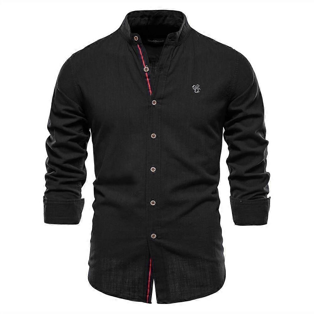Man's Solid Color Long Sleeve Lapel Casual Spring Shirt