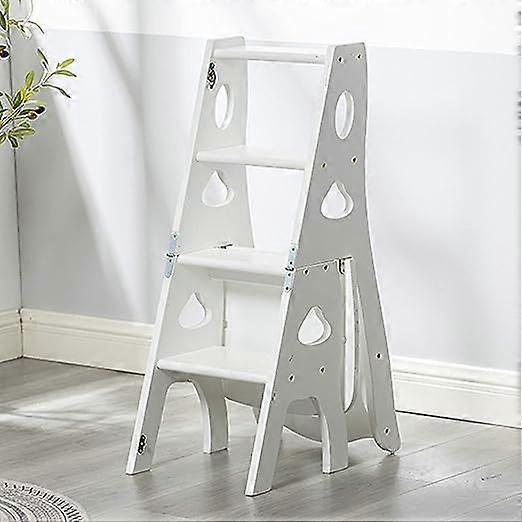 Ladder Stool Wooden Folding Multifunctional Ladder Bench Shelf Space Saving 120 Kg Load Capacity For Bathroom Decor