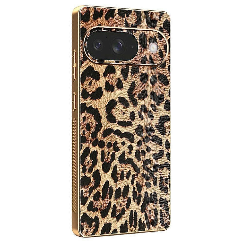 Compatible For Google Pixel 9 Case Leopard Print PU Leather Coated TPU + PC Electroplating Phone Cover