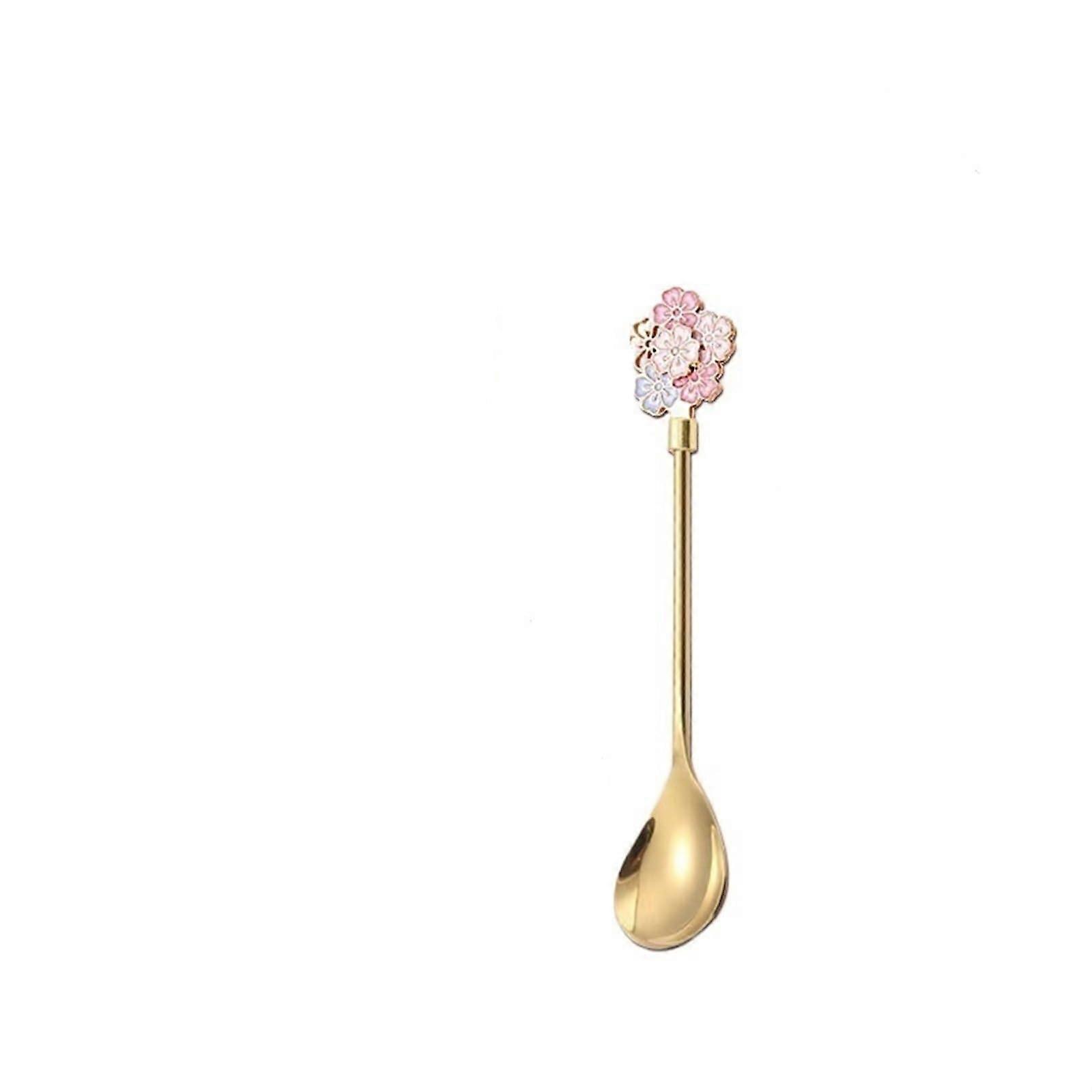 Tea Spoons Colorful Spoons Long Handle Dessert Spoon Petal Teaspoons Home Decor(Gold)