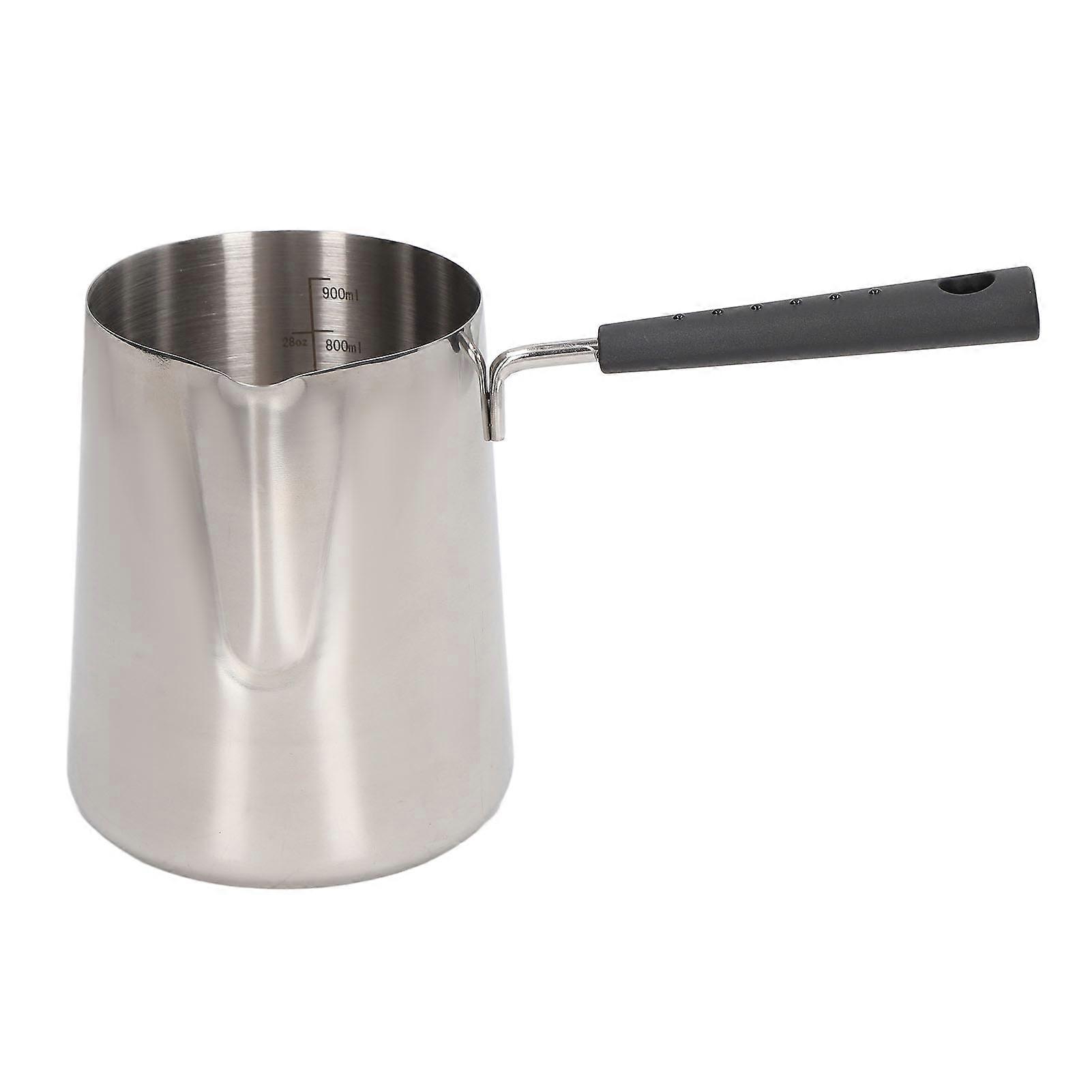 201 Stainless Steel Milk Frothing Pitcher with Long Handle, Easy Cleaning, Glossy Texture, Scale Design, Coffee Pitcher for Home Cooking