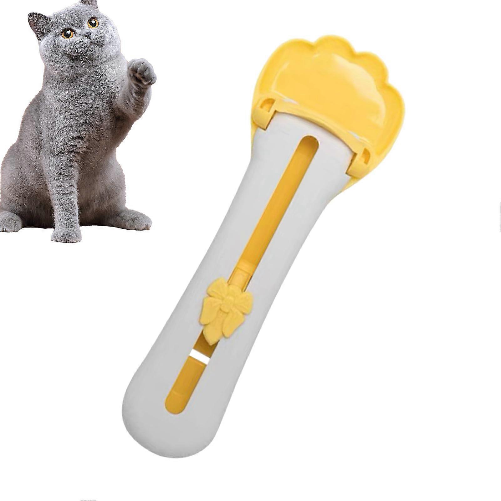 Cat Wet Treat Dispenser Spoon, Lickable Cat Food Storage Spoon with Gray Lid, Second Generation Yellow Feeding Tool for Cats