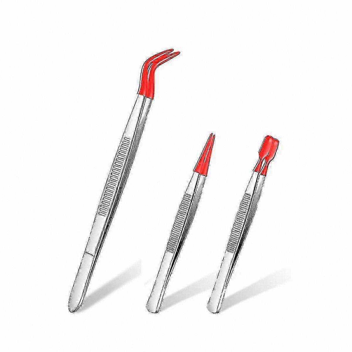 3-Piece PVC-Coated Tweezers Set with Rubber Tips, Straight and Flat Tip Design for Precision Handling