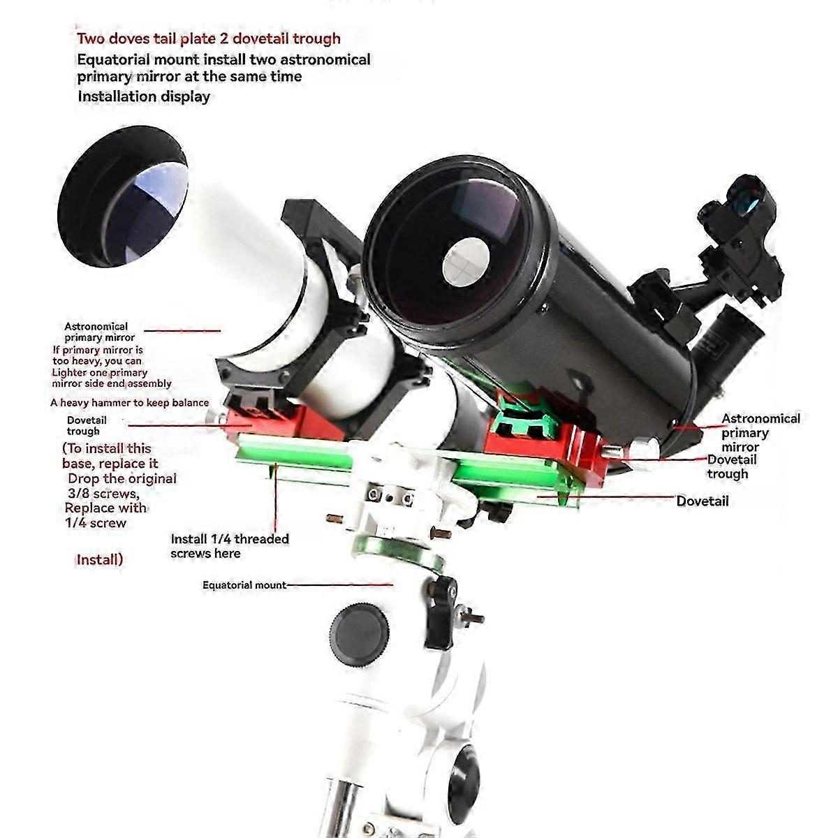 250mm Equatorial Telescope Dovetail Plate with Adapter and Two Short Plates - Green Astronomical Telescope Accessory