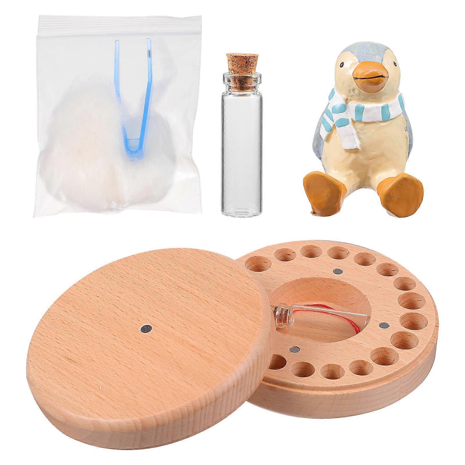 Cartoon Tooth Box for Storage Made of Synthetic Material Khaki Color Safe for Babies 1 Set