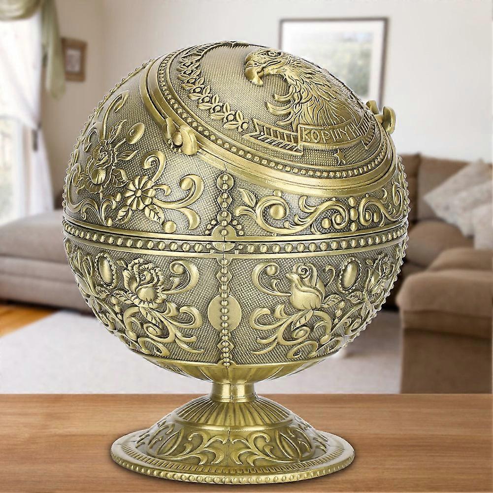 Retro Ashtray W/Lid Globe Eagle Embossment Pattern Zinc Alloy Smoking Accessories