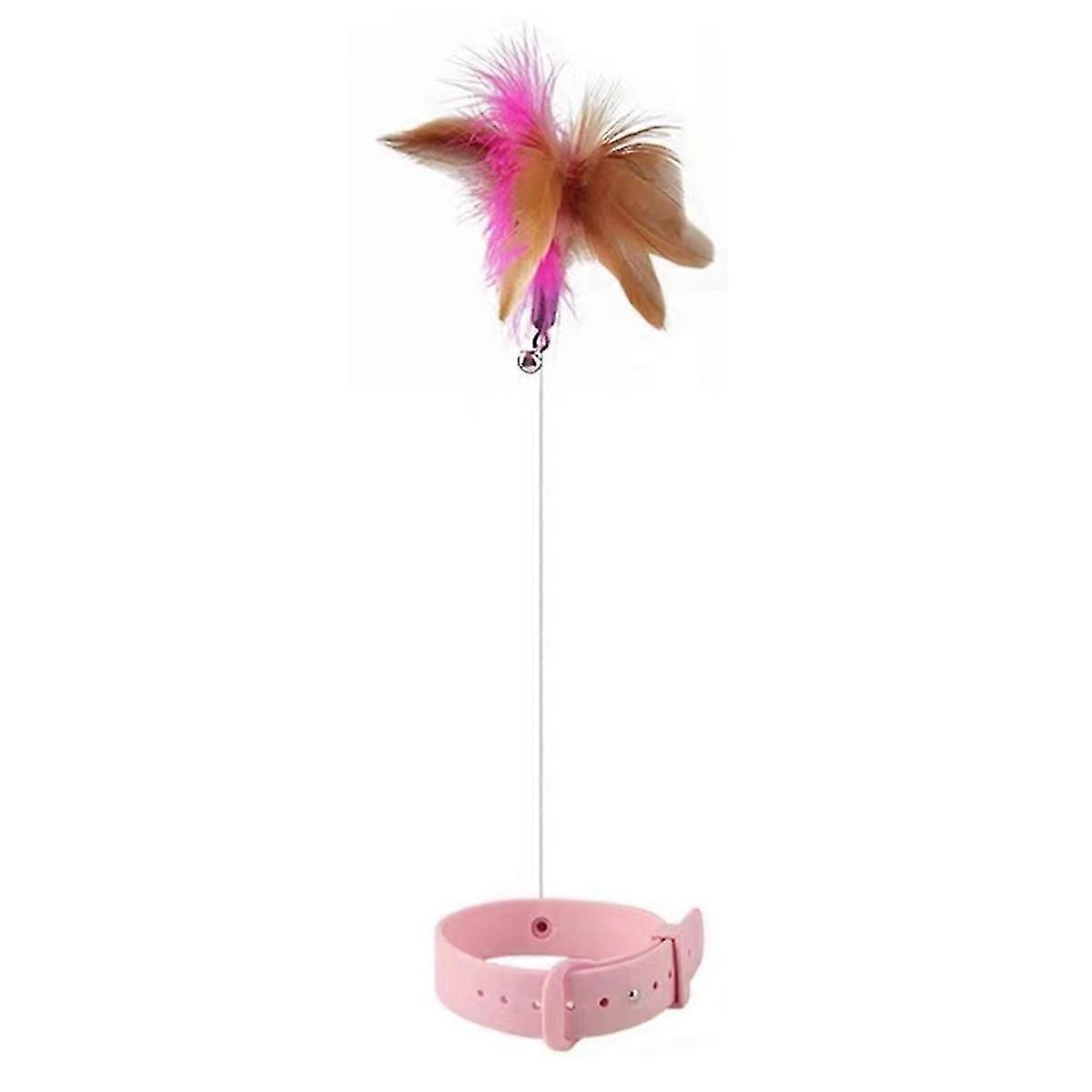 Pink Interactive Cat-Toys Funny Feather Teaser Stick with Bell Pets Collar Playing Teaser Wand Training Toys for Cats