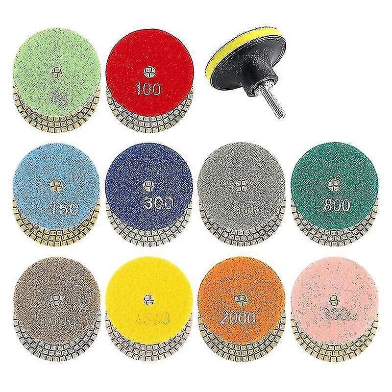 11pcs 3inch Wet Diamond Polishing Pads Set 50 to 3000 Grit and Loop...