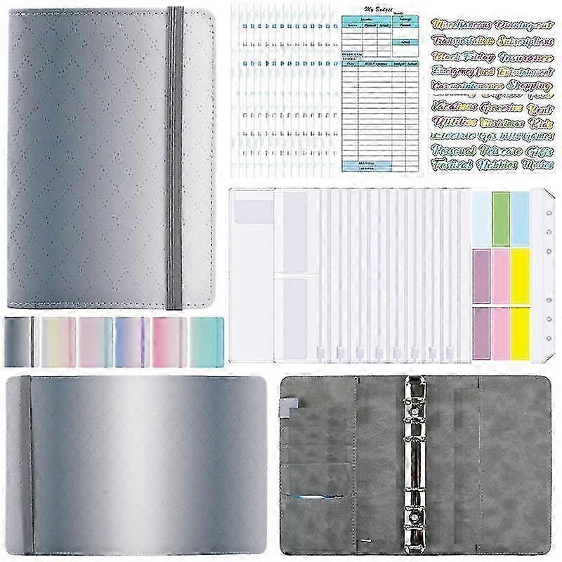 A6 Grey Gradient Macaron PU Binder Notebook with Hand Ledger Design