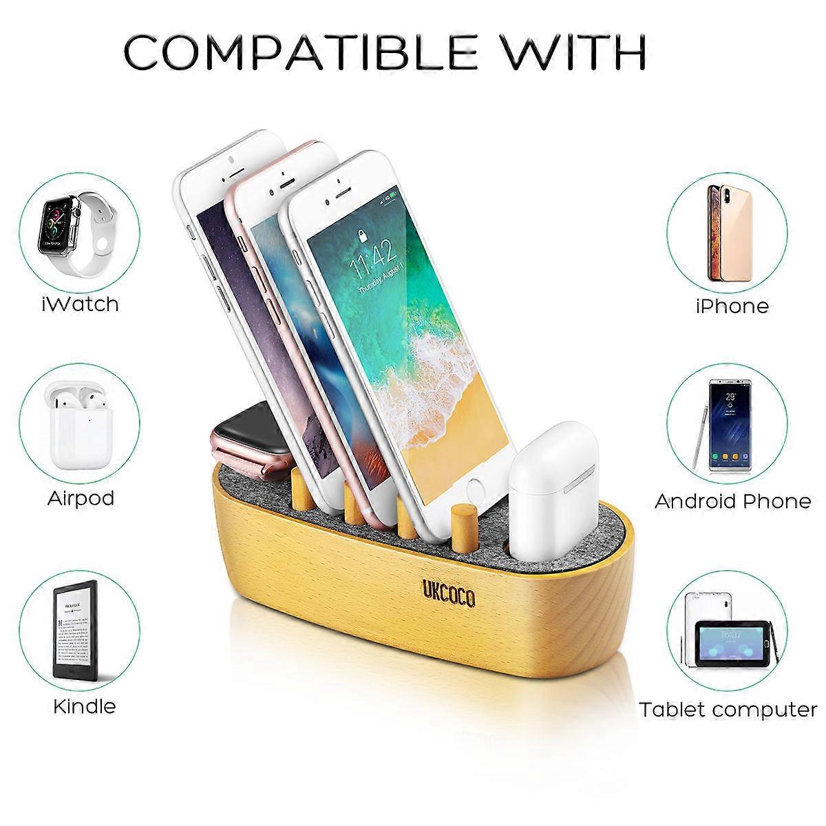 Desktop Charging Station Wood Design For Devices Study Office 1Pack