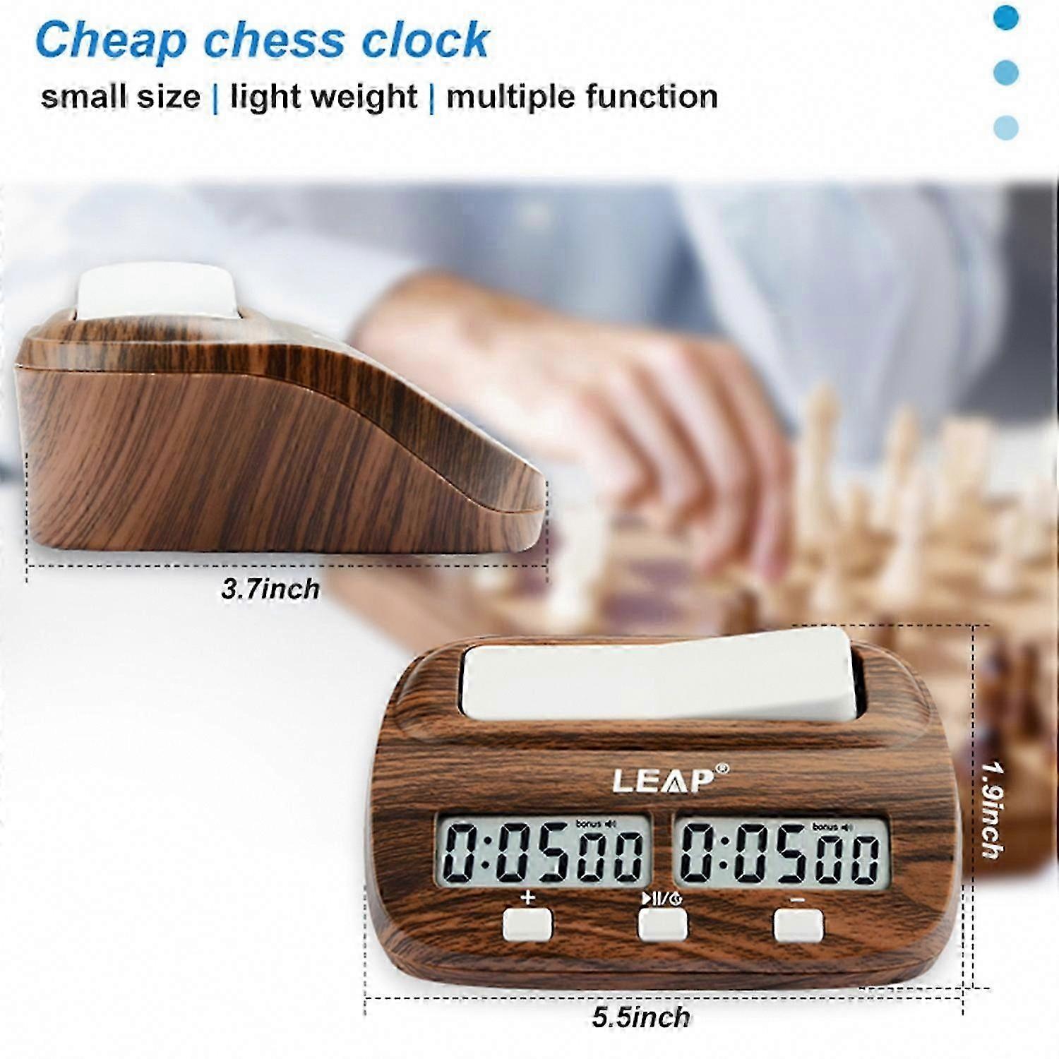 LEAP Digital Chess Timer with Delay and Bonus for Professional Board Games, Wood Grain Design