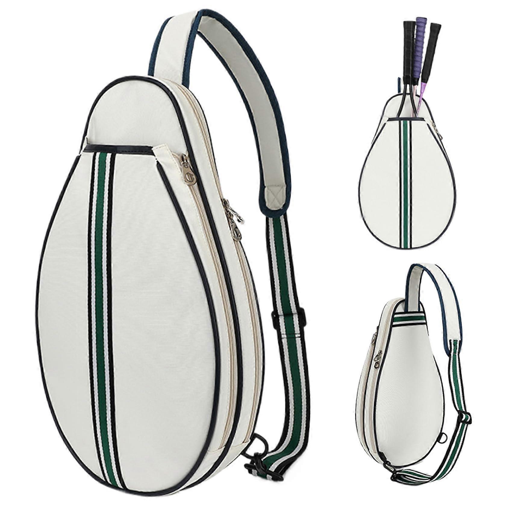 Badminton Racket Bag Beige/White DualLayer Waterproof Adjustable Strap Zipper Closure Shoulder/Crossbody 12x3x19