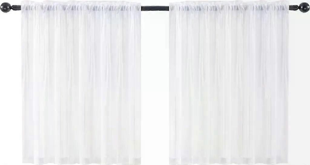 Set of 2 bistro curtains, transparent net curtains, short curtains, rod-through
