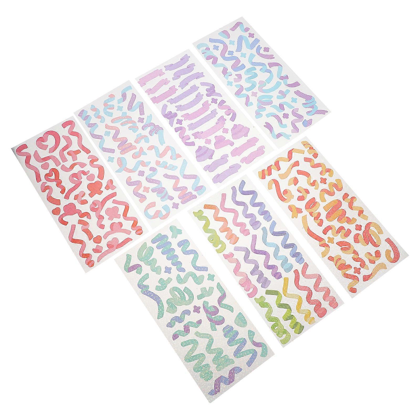 Scrapbooking Stickers Ribbon Shape for Albums Envelopes Assorted Color Pvc Self Adhesive 7Pcs
