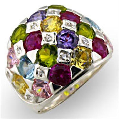 High-Polished 925 Sterling Silver Ring with AAA Grade CZ in Multi Color for Women Style 32906