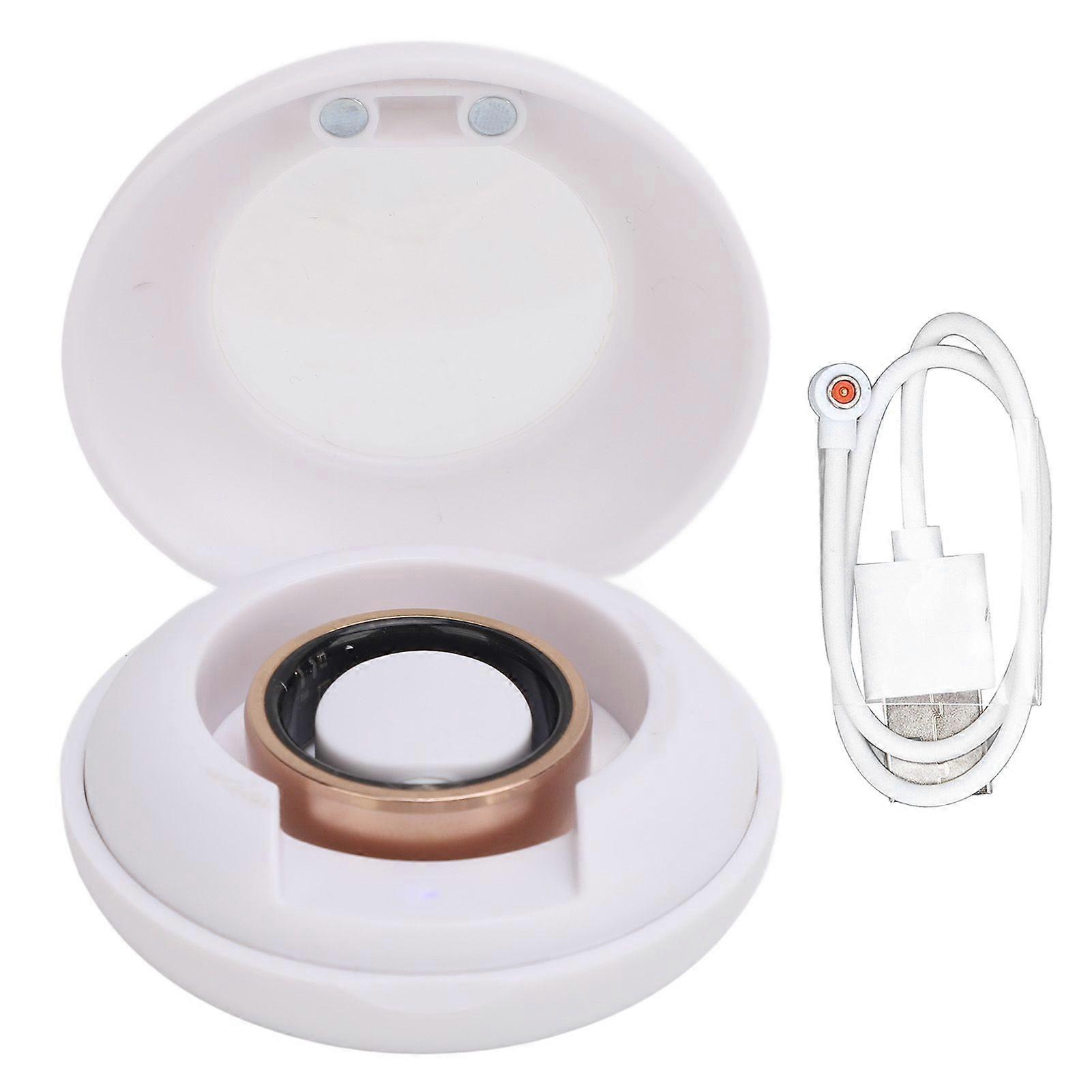 Smart Ring Health Tracker Sleep Monitoring Step Counting IP68 Waterproof Wearable Smart Ring with APP and Charging Case for Men and Women Gold No.8