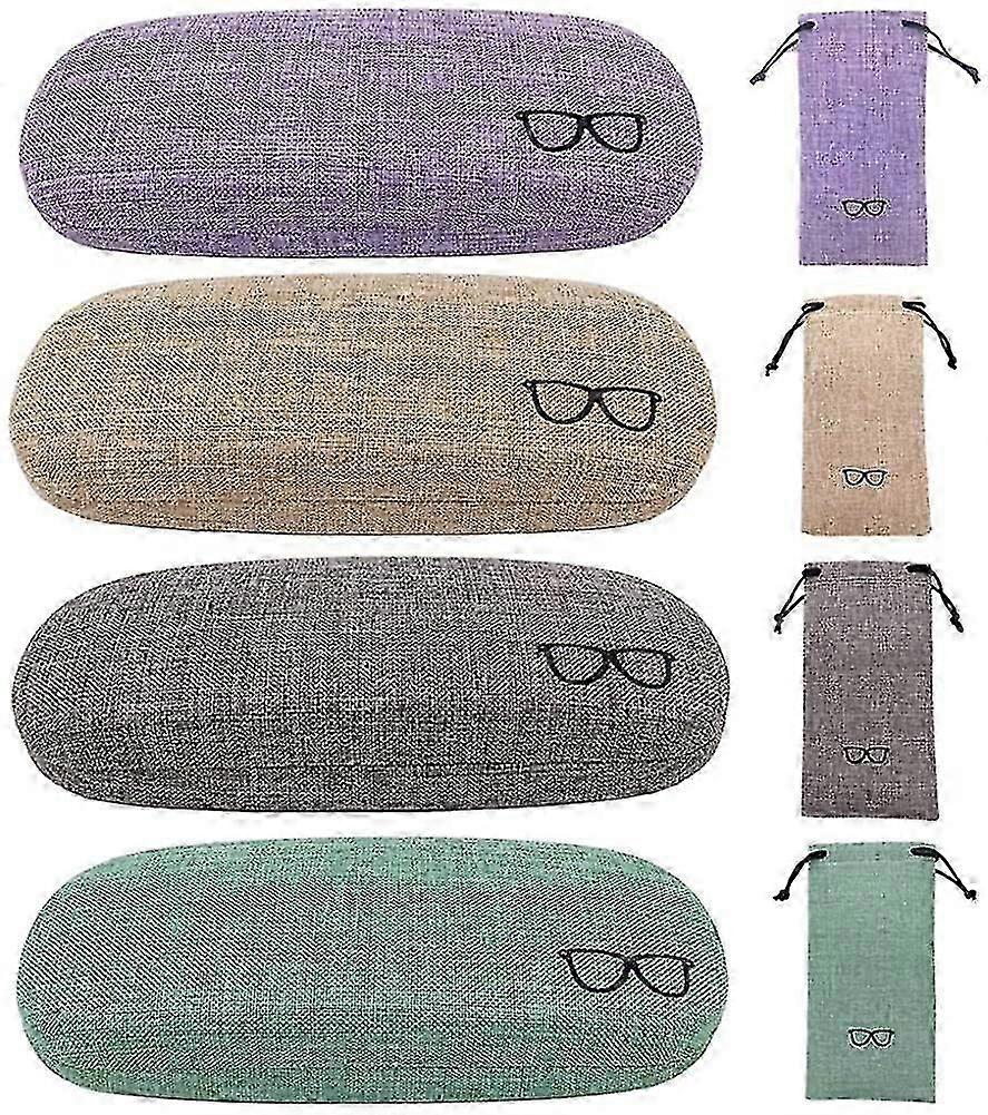4-Pack Hard Shell Eyeglass Cases with Linen Fabric, Large and Concise Protectors