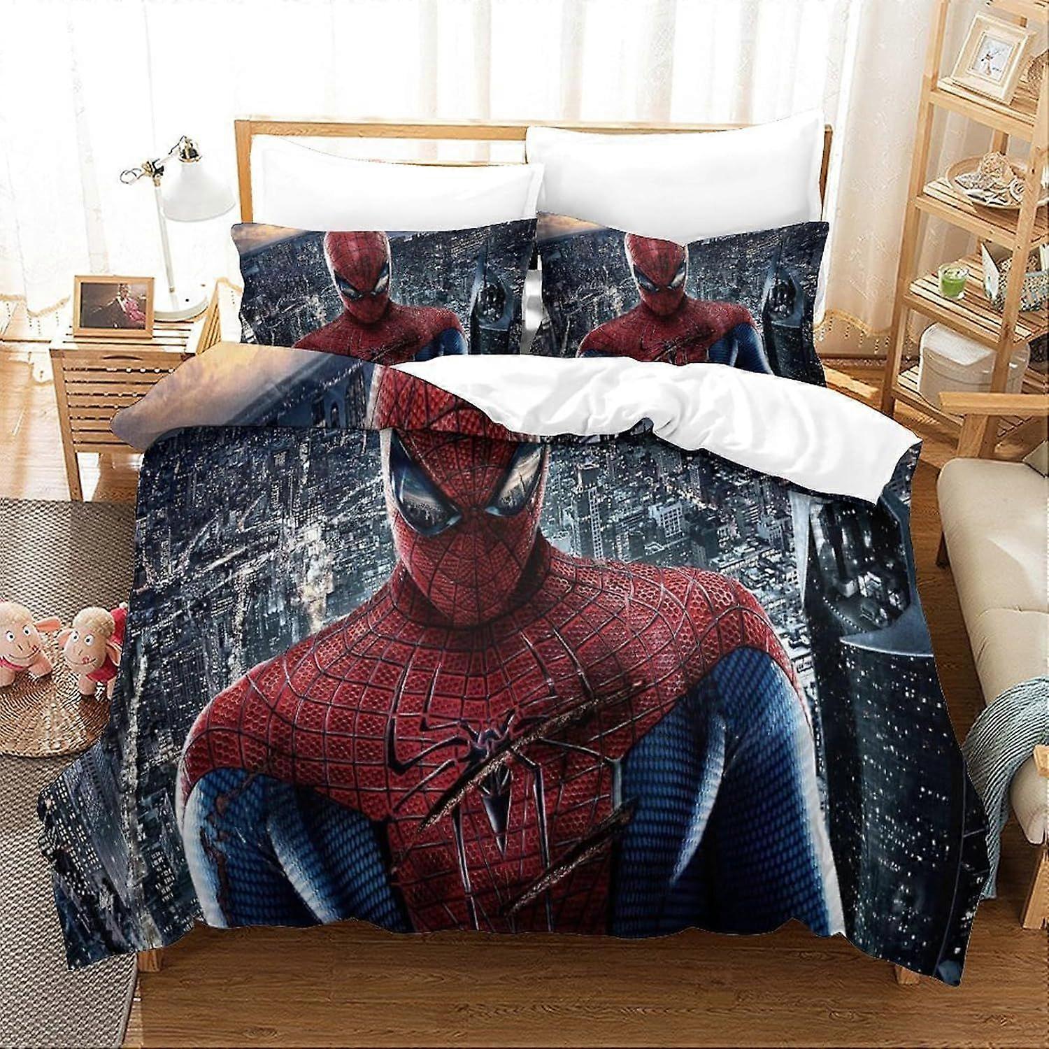 u61 3 Piece Spider-Man Comforter Set 3D Superheroes Printed Bedding Comforter Set with Zip Closure for Girls, Super Soft Microfibre Bedding m61