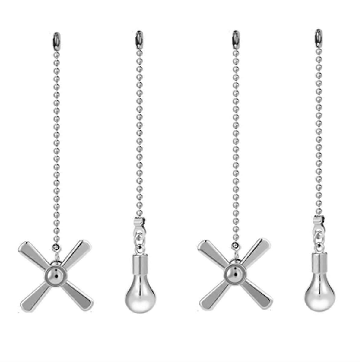 2sets Ceiling Fan Pull Chain Ornaments,Fan Pulls Extension Chains Set, Decorative Metal Light Bulb and Fan Cord