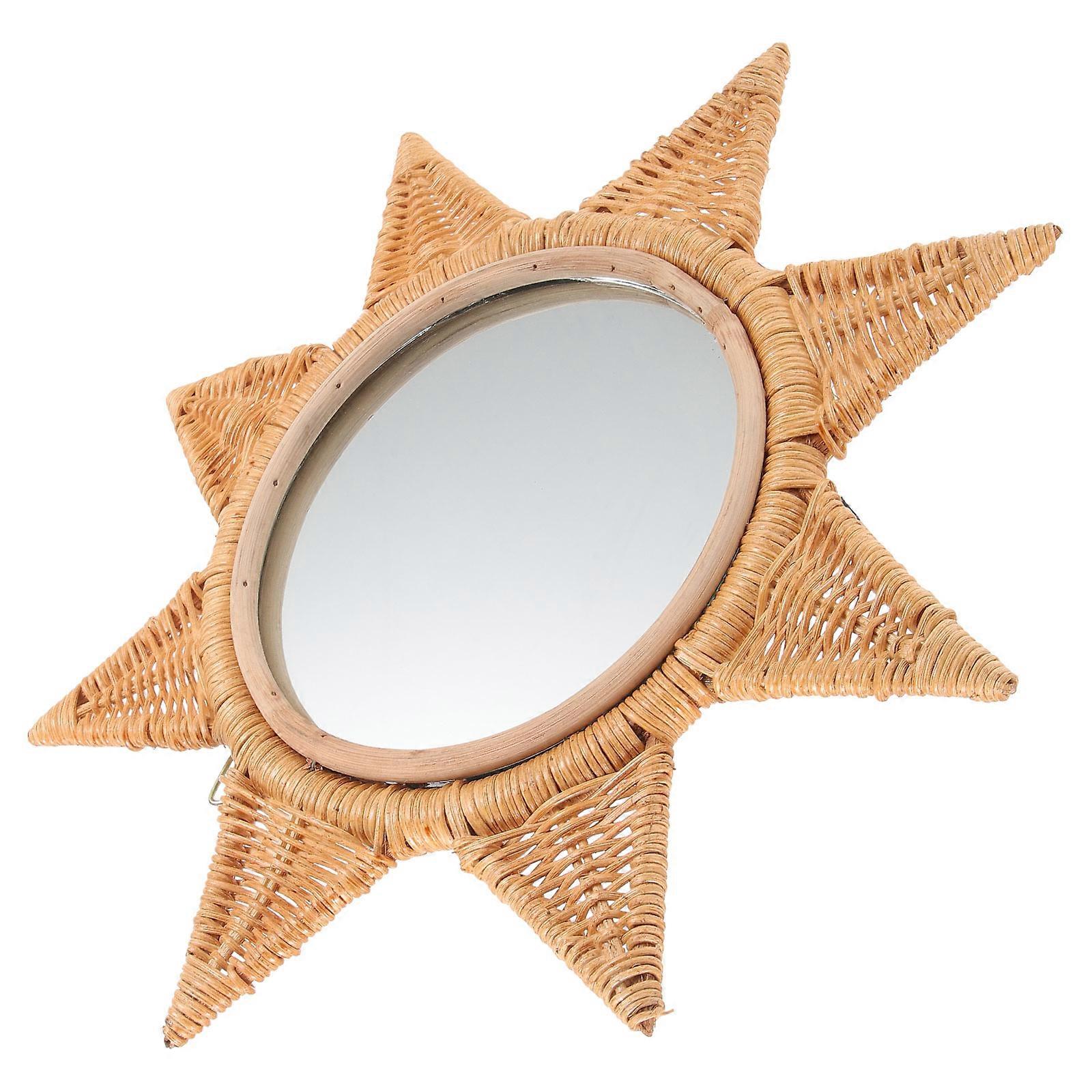 Wall Rattan Mirror Hanging Decorative Vanity Mirror 3Pcs Beige