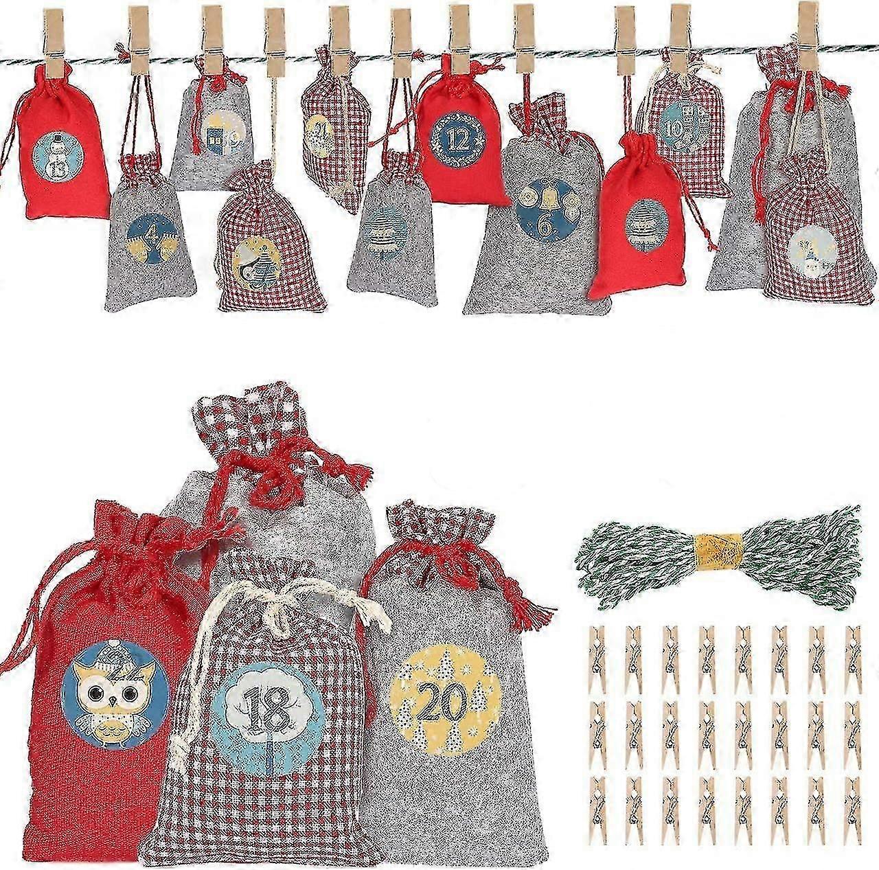 Advent Calendar Filling Jute Bag Kit Includes 1-24 Advent Number Stickers For Christmas Decorations