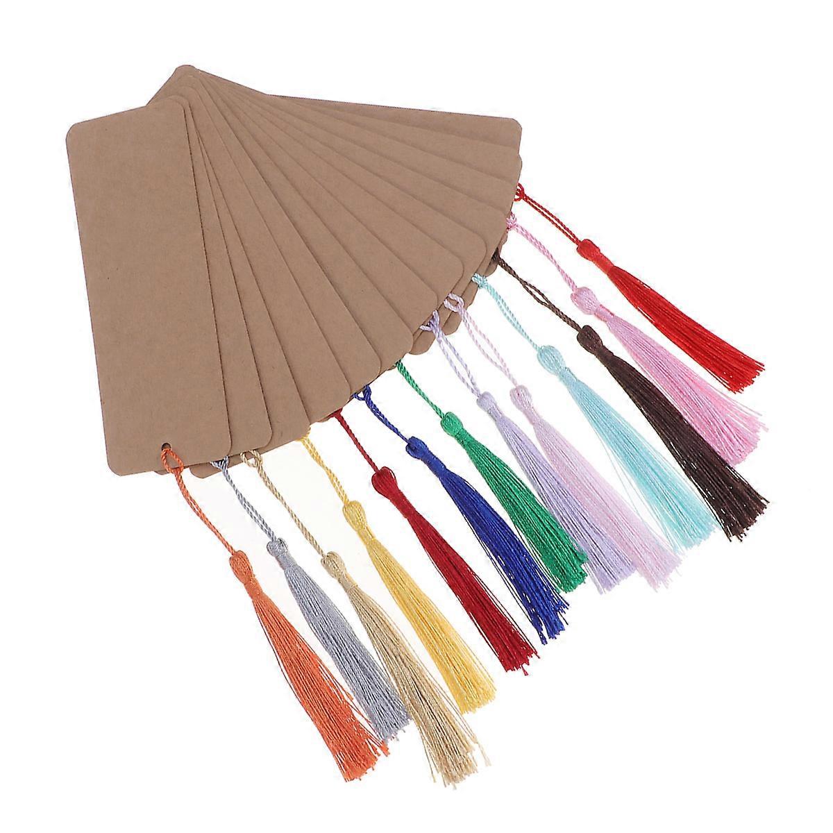 Rectangle Blank Bookmarks Khaki Tassel Design For Decoration Business Gift School Use 24Pcs