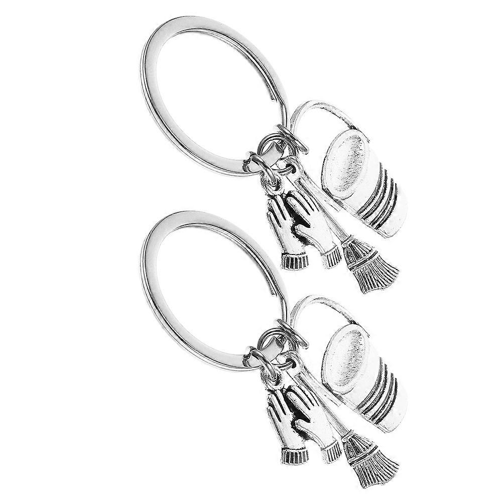 Cleaning Keychain Set 4Pcs Housekeeping Metal Key Holder in Silver