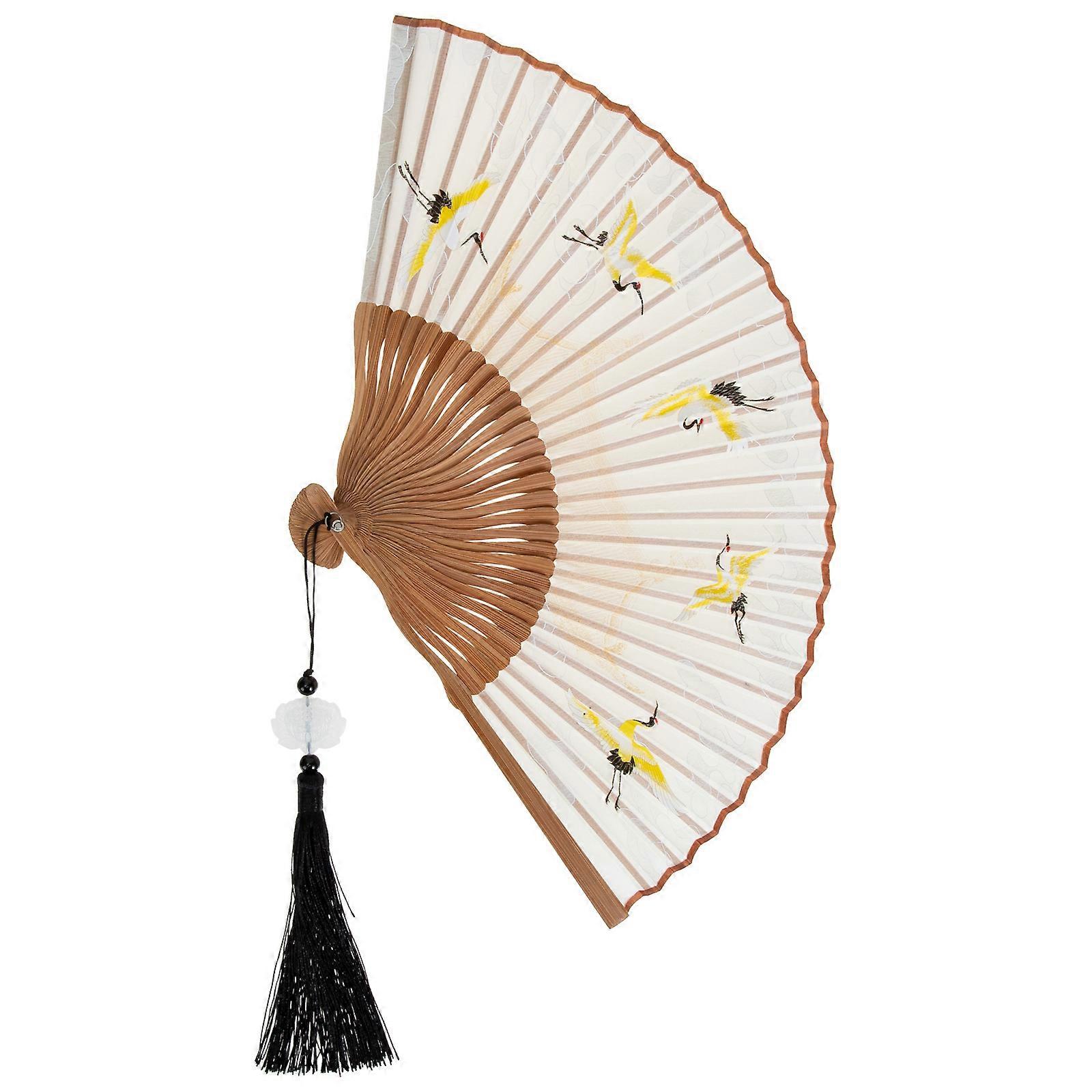 Retro Folding Fan for Decoration 4Pcs Classic Style Silk and Bamboo Fan