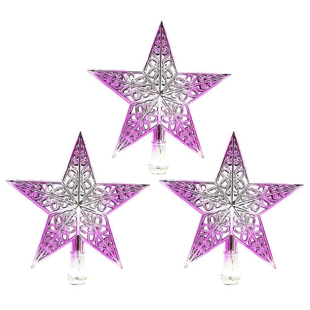 6Pcs Christmas Tree Star Ornaments Purple Hollow Out Decoration