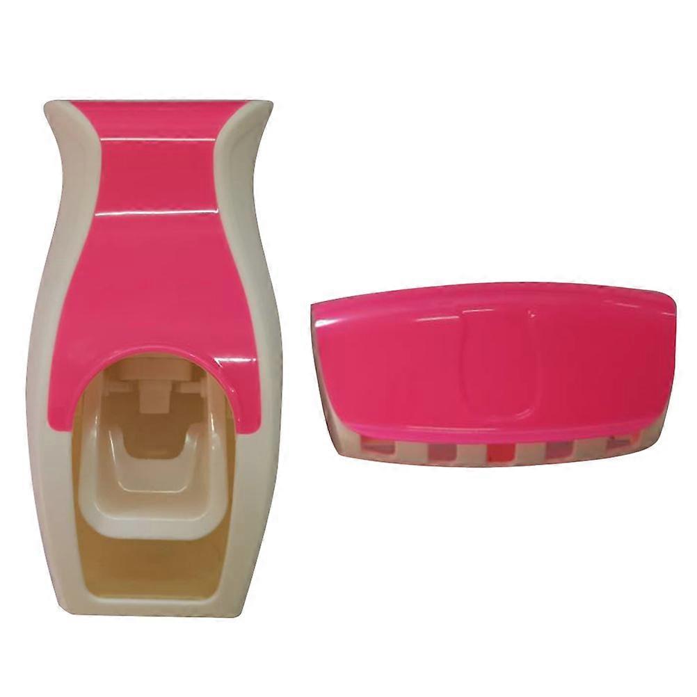 Toothpaste Dispenser with Brush Holder for Toothpaste Squeezing 2Pcs Pink Set
