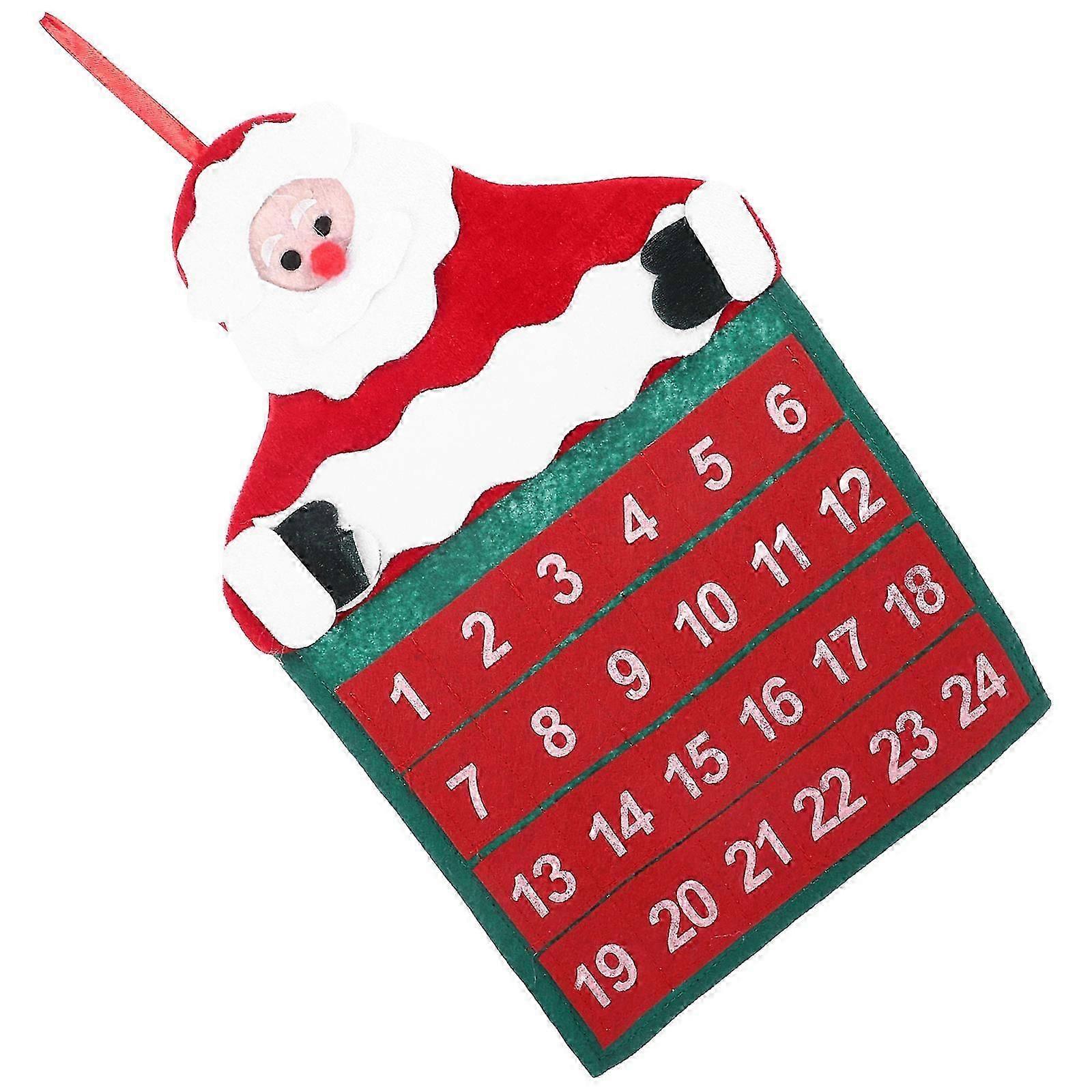 Hangable Countdown Calendar Christmas Advent Decorative Hanging Ornaments Red Background Rectangular Wall Hanging 1Pcs