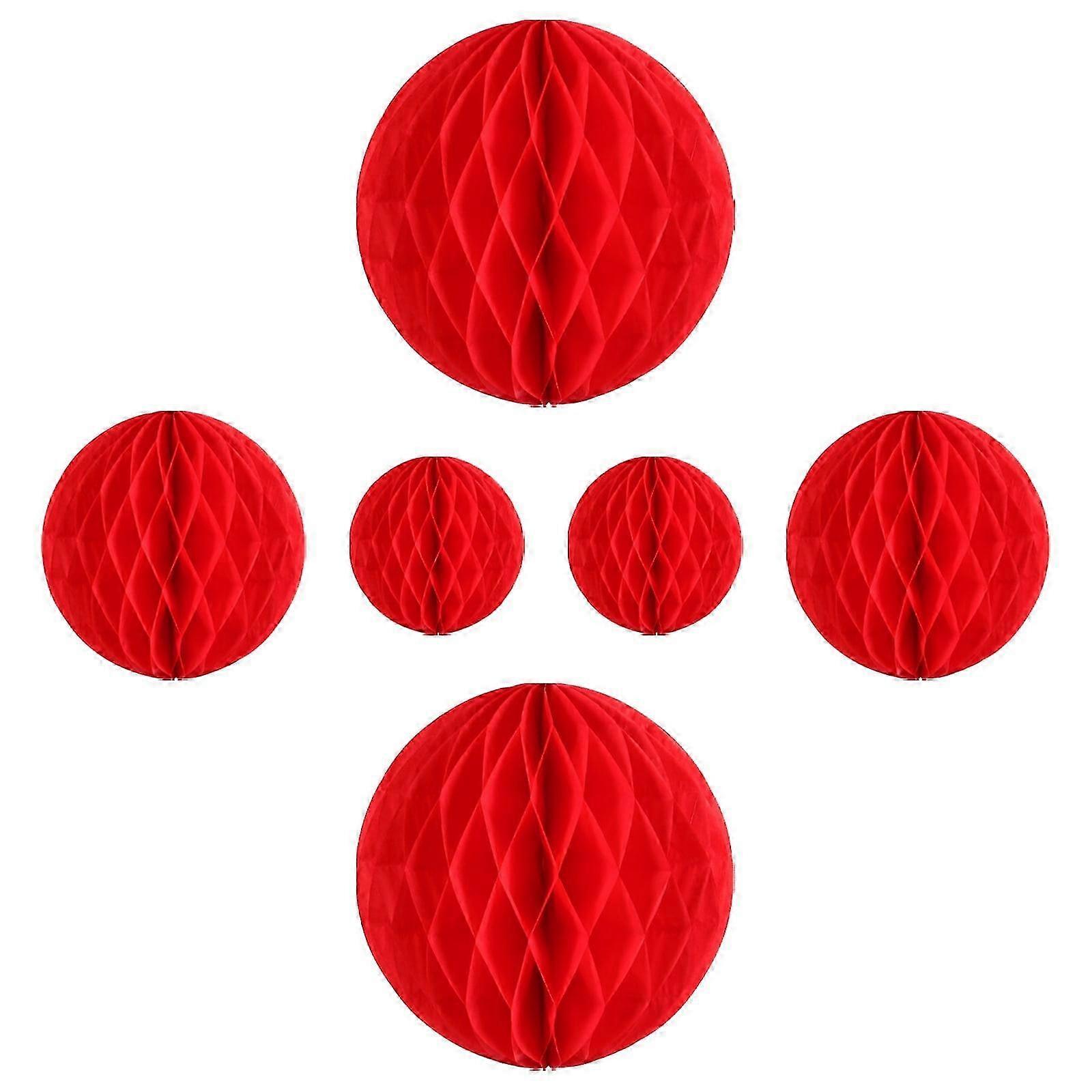 6Pcs New Year Decorative Paper Red Honeycombs Valentine's Day Party Honeycomb Balls 25-26