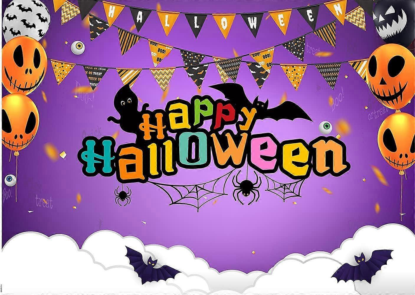 7x5ft Cartoon Halloween Backdrop Set Pumpkin Flags & Photo Banner for Party/Cake Table Decor