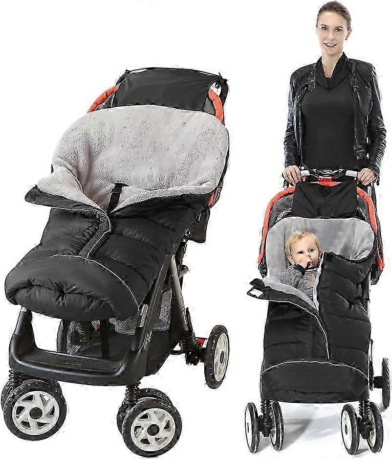 Universal Footmuff for Pushchairs Prams,Thick Fleece Waterproof Windproof Sleeping Bag for Newborn Buggy Stroller(Black, 6 24Months)
