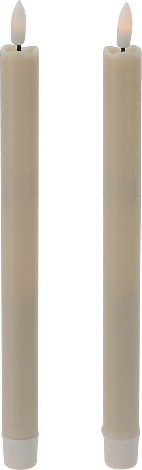 LED Table Candle Set of 2 - 25cm Beige Wax & ABS, Smooth Surface with Wave Top, Remote Controlled, Timer Function