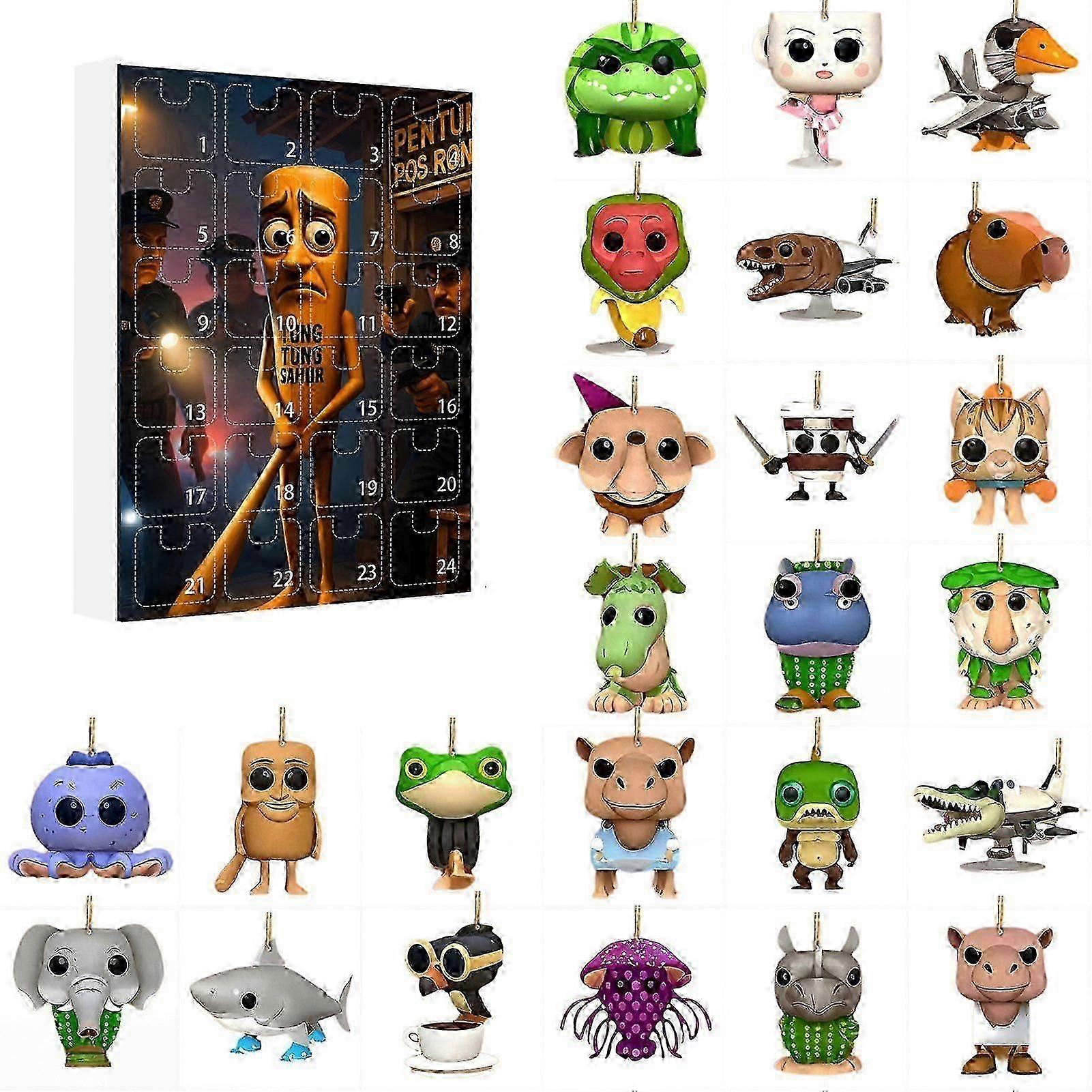 Tung Tung Tung Sahur 24 Days Advent Calendar 2025, 2D Acrylic Keychain Brainrot Italian Animal Gift for Kidsi