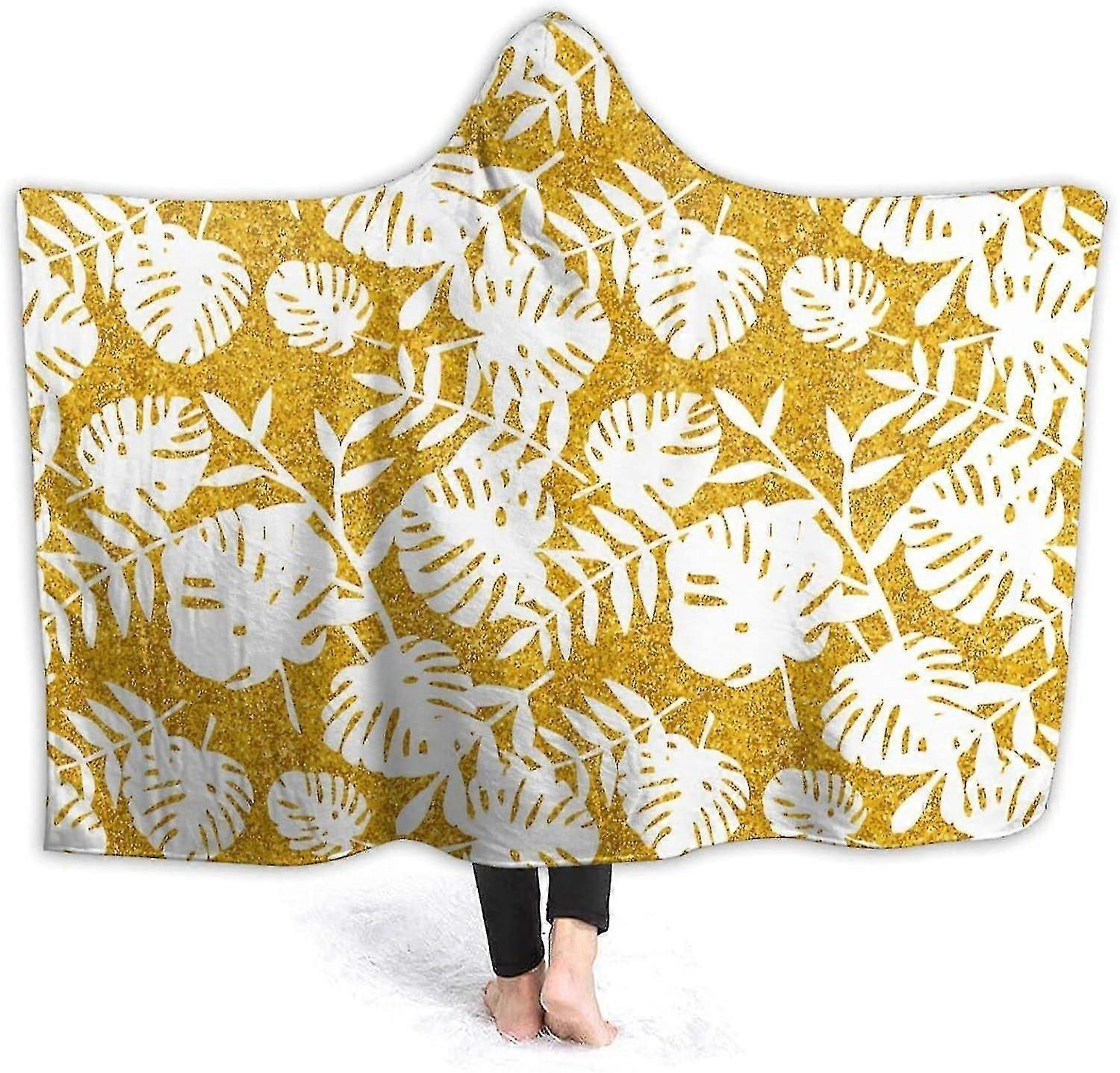 Cobertor com capuz de folhas tropicais exóticas, cobertor macio de pelúcia, cobertor vestível, robe com capuz quente, poncho, capa, roupão de banho, sofá, manta de dormir, flanela, cama