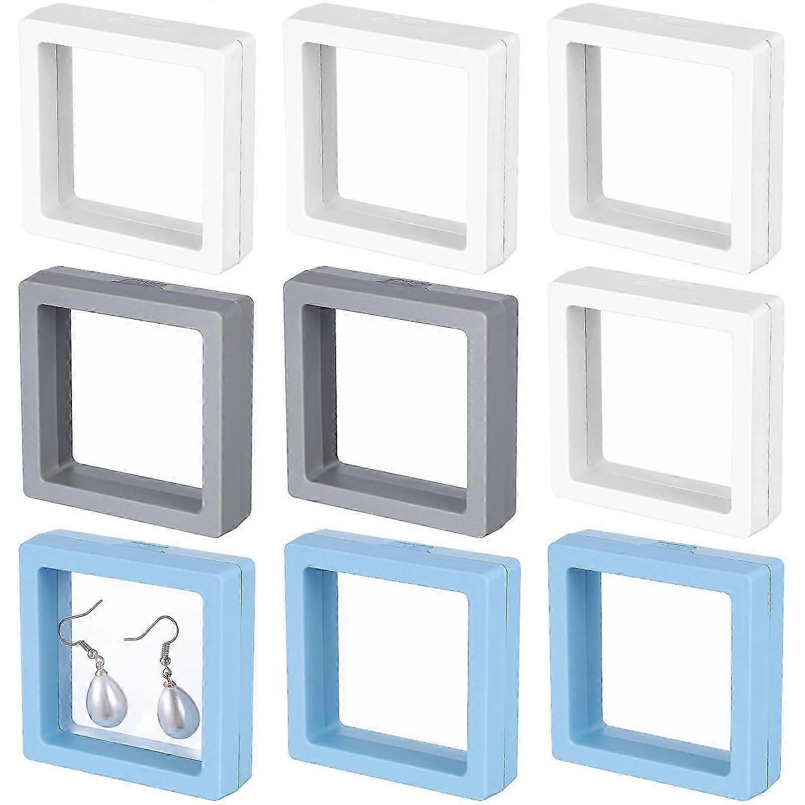 9pcs Floating Display Box Jewelry Display Frame Floating Display Case Transparent Frame Display Stand