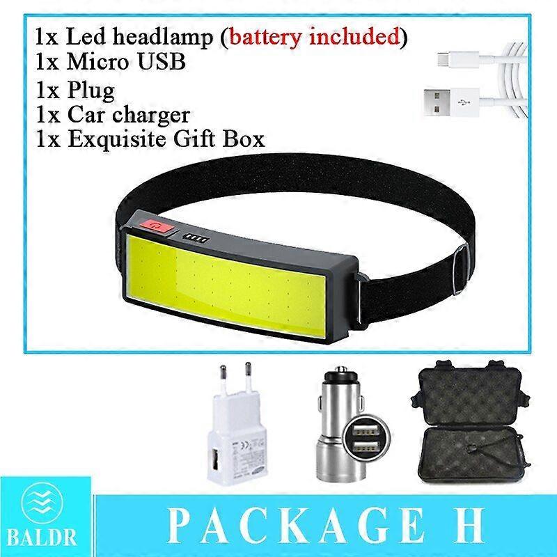 USB Rechargeable COB LED Headlamp Power Display Portable Headlight Built in 18650 B