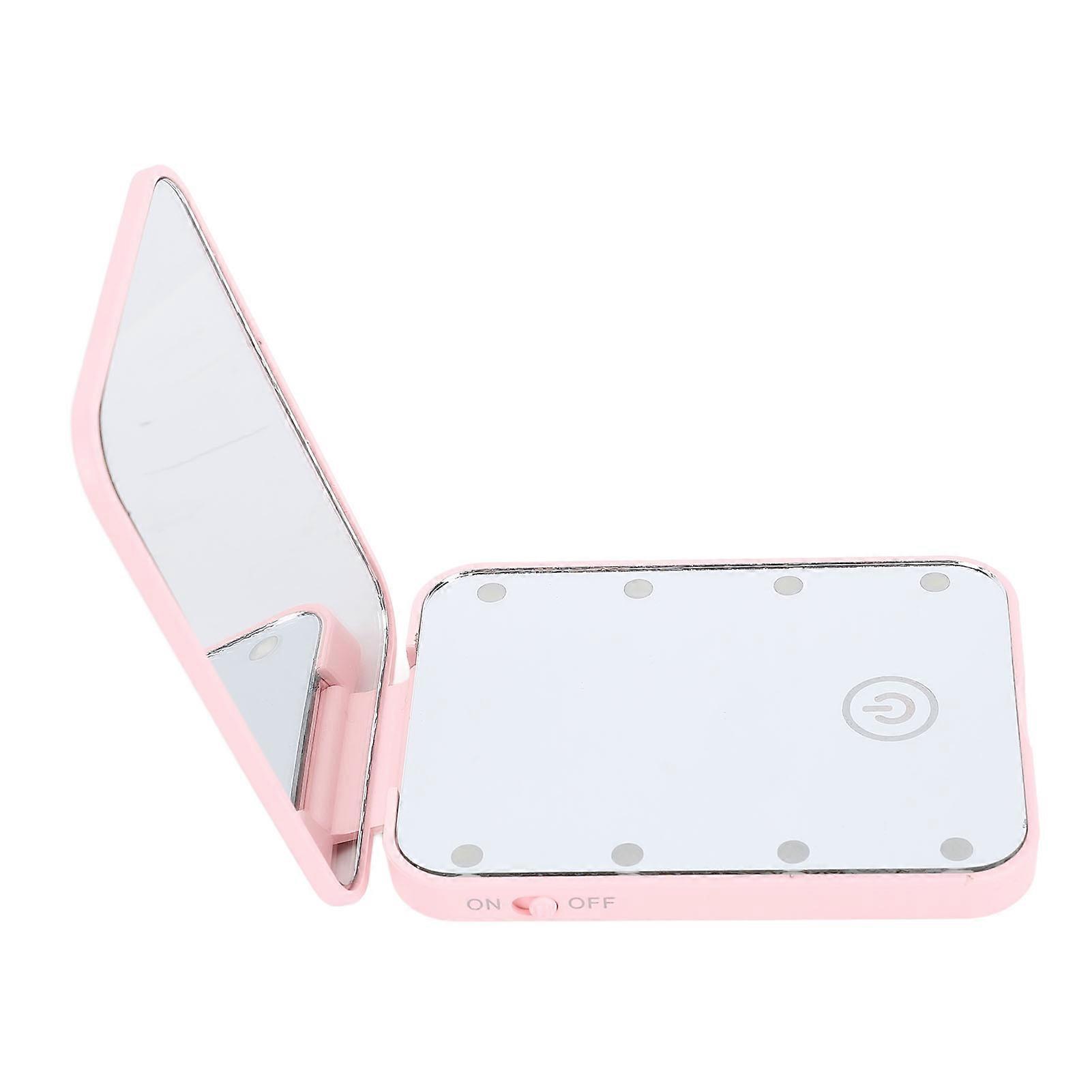 Compact LED Travel Makeup Mirror 2 Sided Magnification Rechargable Portable Handheld Small Lighted Cosmetic Mirror Pink 