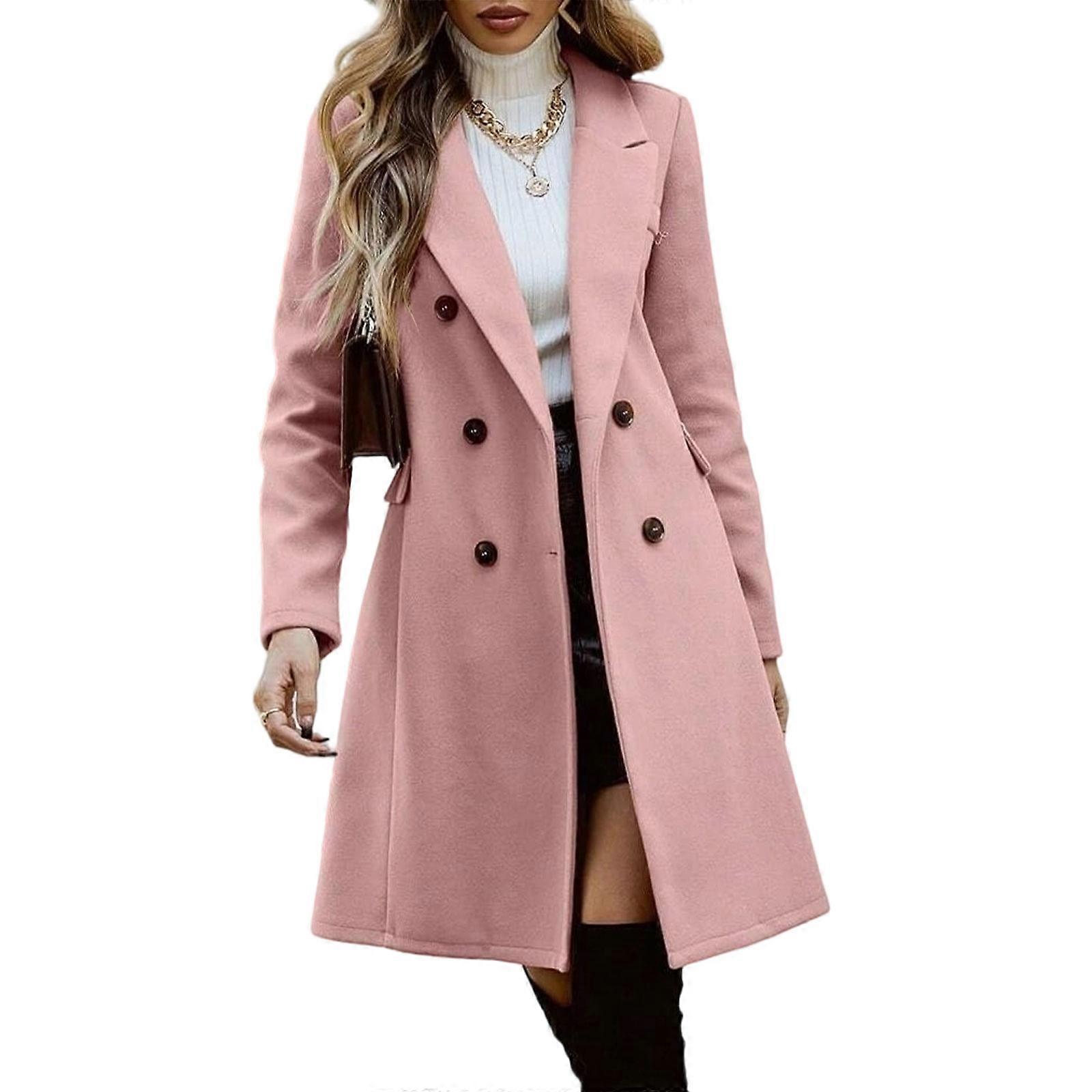 Women's Pea Coat Trench Jacket Lapel Collar Double Breasted