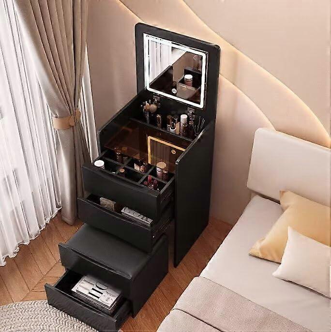 Modern Makeup Station With LED Lights And 3Color Mirror, Black Vanity Unit With Drawer, Dressing Table 48 Cm, Stool