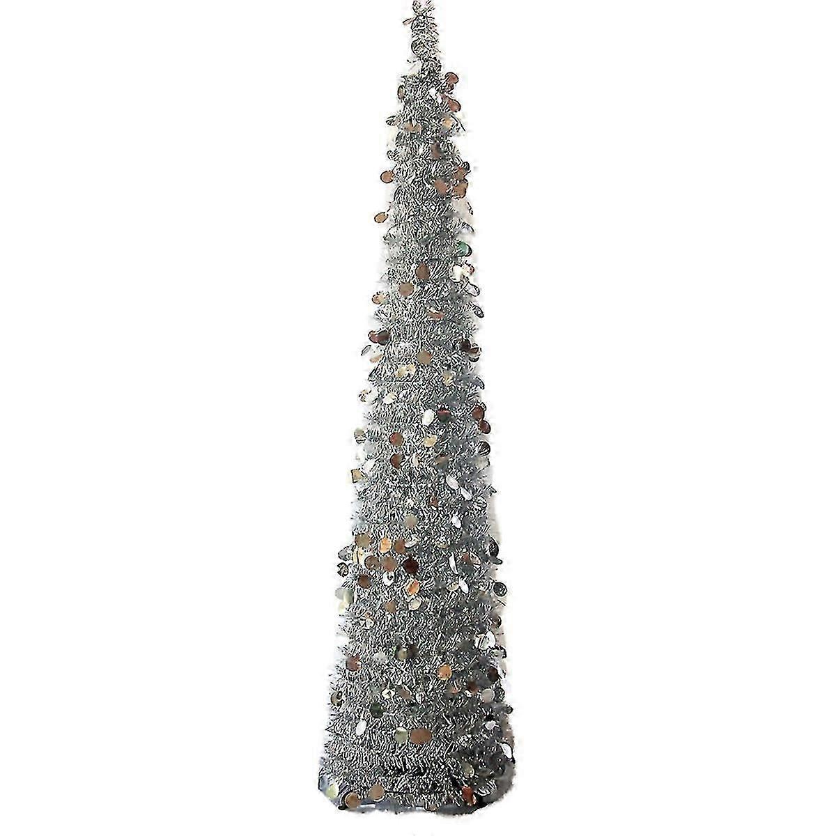 Christmas Decor Foldable Christmas Tree Skinny Tree Stand Artificial Collapsible Holiday Tree Tinsel Christmas Tree
